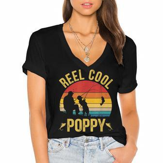 Reel Cool Poppy Funny V3 Women's Jersey Short Sleeve Deep V-Neck Tshirt - Monsterry
