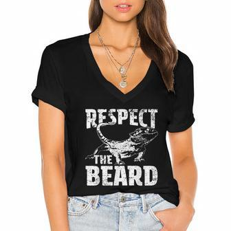 Respect The Beard Bearded Dragon Dad Mom Women's Jersey Short Sleeve Deep V-Neck Tshirt - Monsterry AU