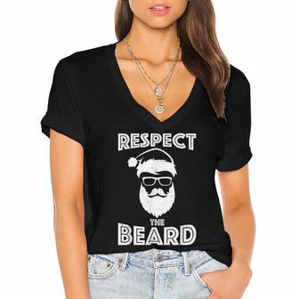 Respect The Beard Christmas Hipster Santa Funny Xmas Women's Jersey Short Sleeve Deep V-Neck Tshirt - Monsterry UK