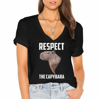 Respect The Capybara Funny Capybara Rodent Animal Humor Women's Jersey Short Sleeve Deep V-Neck Tshirt | Mazezy