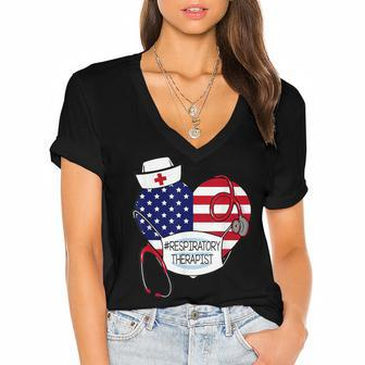 Respiratory Therapist Love America 4Th Of July For Nurse Dad Women's Jersey Short Sleeve Deep V-Neck Tshirt - Seseable