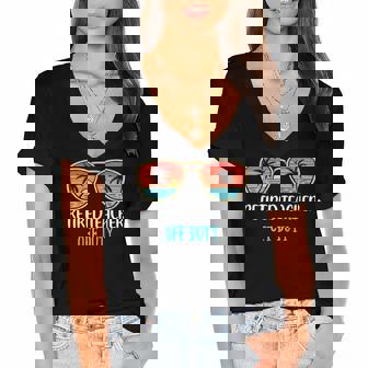 Retired Teacher Off Duty Happy Last Day Of School Summer Women's Jersey Short Sleeve Deep V-Neck Tshirt | Mazezy