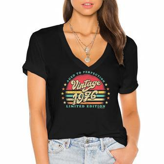 Retro 1976 Vintage 46Th Birthday Top Aged To Perfection Women's Jersey Short Sleeve Deep V-Neck Tshirt | Mazezy