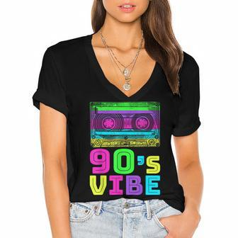 Retro Aesthetic Costume Party Outfit - 90S Vibe Women's Jersey Short Sleeve Deep V-Neck Tshirt | Mazezy