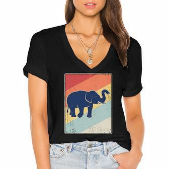 Retro Elephant - Vintage Elephant Distressed Gift Women's Jersey Short Sleeve Deep V-Neck Tshirt | Mazezy