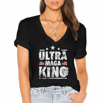 Retro Great Ultra Maga King Trump Biden Political Ultra Mega Proud Women's Jersey Short Sleeve Deep V-Neck Tshirt | Mazezy