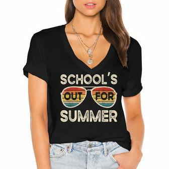 Retro Last Day Of School Schools Out For Summer Teacher Women's Jersey Short Sleeve Deep V-Neck Tshirt | Mazezy