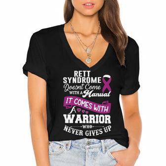 Rett Syndrome Doesnt Come With A Manual It Comes With A Warrior Who Never Gives Up Purple Ribbon Rett Syndrome Rett Syndrome Awareness Women's Jersey Short Sleeve Deep V-Neck Tshirt | Favorety CA