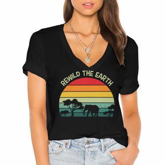 Rewild The Earth Animal Forest Earth Day Women's Jersey Short Sleeve Deep V-Neck Tshirt | Favorety AU