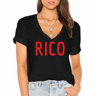 Rico - Puerto Rico Three Part Combo Design Part 3 Puerto Rican Pride Women's Jersey Short Sleeve Deep V-Neck Tshirt | Mazezy