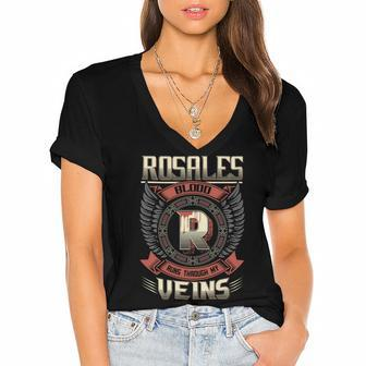 Rosales Blood Run Through My Veins Name V2 Women's Jersey Short Sleeve Deep V-Neck Tshirt - Seseable