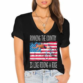Running The Country Is Like Riding A Bike Women's Jersey Short Sleeve Deep V-Neck Tshirt - Seseable
