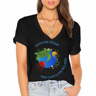 Save The Ocean Keep The Sea Plastic Free Women's Jersey Short Sleeve Deep V-Neck Tshirt | Favorety AU