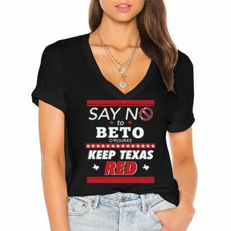 Say No To Beto Keep Texas Red Vote Vote Cruz Senate Women's Jersey Short Sleeve Deep V-Neck Tshirt | Mazezy
