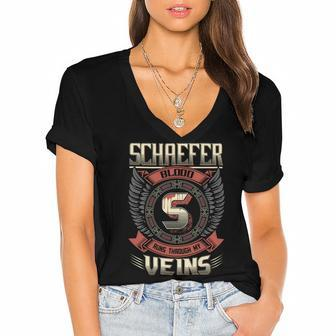 Schaefer Blood Run Through My Veins Name Women's Jersey Short Sleeve Deep V-Neck Tshirt - Seseable