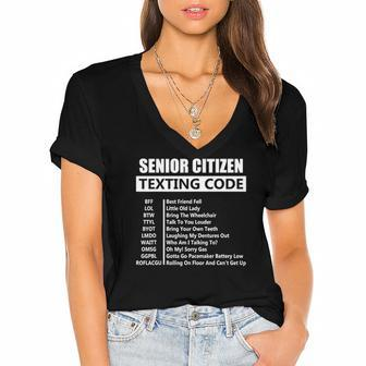 Senior Citizen Texting Code Amazing Print For Old People Women's Jersey Short Sleeve Deep V-Neck Tshirt | Mazezy