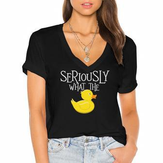 Seriously What The Duck - Duck Lover Pun Women's Jersey Short Sleeve Deep V-Neck Tshirt | Mazezy