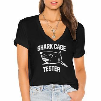 Shark Cage Tester Vintage Funny Amputee Women's Jersey Short Sleeve Deep V-Neck Tshirt | Mazezy