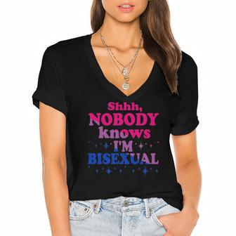 Shhh Nobody Knows Im Bisexual Lgbt Pride Women's Jersey Short Sleeve Deep V-Neck Tshirt | Mazezy