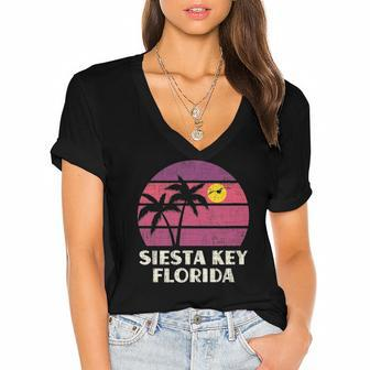 Siesta Key Florida Surfer Beach Vintage Sunset Love Fl Women's Jersey Short Sleeve Deep V-Neck Tshirt | Mazezy