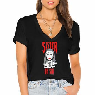 Sister Of Sin Ryzin Ghost Women's Jersey Short Sleeve Deep V-Neck Tshirt | Mazezy