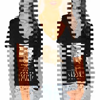 Sleeping Sea Otter Lover Napping Official Sleep Women's Jersey Short Sleeve Deep V-Neck Tshirt | Mazezy