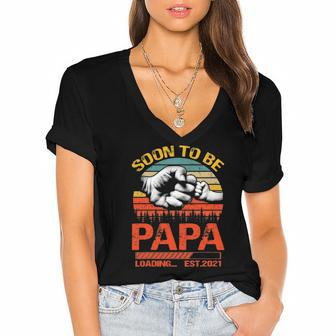 Soon To Be Papa Est 2022 New Papa Vintage Women's Jersey Short Sleeve Deep V-Neck Tshirt | Mazezy