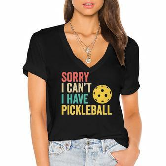 Sorry I Cant I Have Pickleball Funny Retro Women's Jersey Short Sleeve Deep V-Neck Tshirt | Mazezy