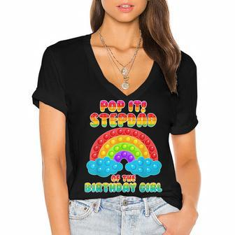 Stepdad Of The Birthday Girl Rainbow Birthday Kid Women's Jersey Short Sleeve Deep V-Neck Tshirt - Seseable