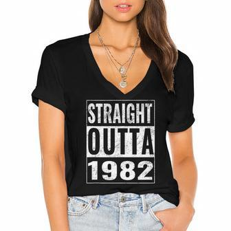 Straight Outta 1982 - Straight Out 1982 40Th Birthday Gift Women's Jersey Short Sleeve Deep V-Neck Tshirt | Mazezy