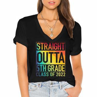 Straight Outta 5Th Grade Class Of 2022 Graduation Rainbow Women's Jersey Short Sleeve Deep V-Neck Tshirt | Mazezy