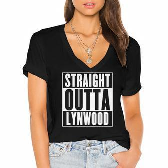 Straight Outta Lynwood California Vacation Gift Women's Jersey Short Sleeve Deep V-Neck Tshirt | Mazezy