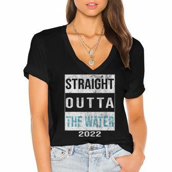 Straight Outta The Water Cool Christian Baptism 2022 Vintage Women's Jersey Short Sleeve Deep V-Neck Tshirt | Mazezy
