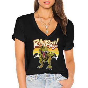 T Rex Rawr Vintage Retro Dinosaur Lover Women's Jersey Short Sleeve Deep V-Neck Tshirt | Mazezy
