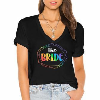 The Bride Gay Lesbian Bachelorette Party Diamond Wedding Women's Jersey Short Sleeve Deep V-Neck Tshirt | Mazezy