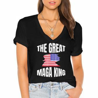 The Great Maga King Patriotic Donald Trump Women's Jersey Short Sleeve Deep V-Neck Tshirt | Mazezy