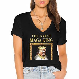 The Great Maga King Trump Portrait Ultra Maga King Women's Jersey Short Sleeve Deep V-Neck Tshirt | Mazezy