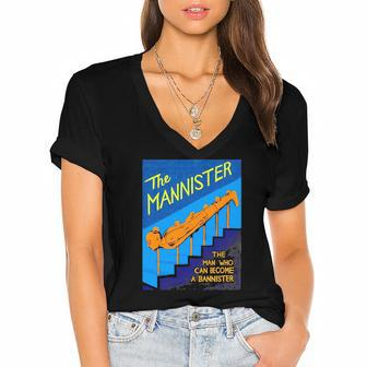 The Mannister The Man Who Can Become A Bannister Women's Jersey Short Sleeve Deep V-Neck Tshirt | Mazezy