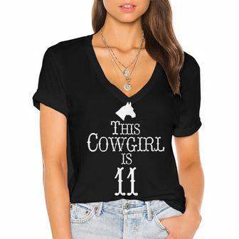 This Cowgirl Is 11 Birthday Horse Fun Girl T Women's Jersey Short Sleeve Deep V-Neck Tshirt - Seseable