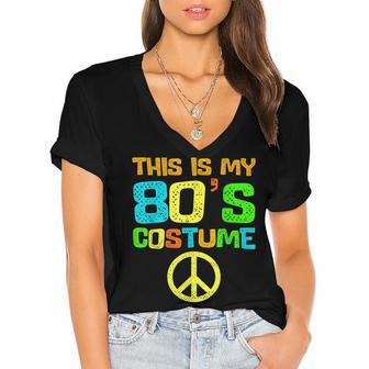 This Is My 80S Costume Funny Halloween 1980S 80S Party Women's Jersey Short Sleeve Deep V-Neck Tshirt - Seseable