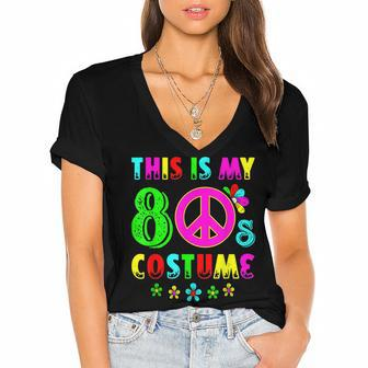 This Is My 80S Costume Funny Halloween 1980S 80S Party Women's Jersey Short Sleeve Deep V-Neck Tshirt - Seseable