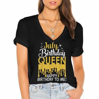 This Queen Was Born In July Happy Birthday To Me July Queen Women's Jersey Short Sleeve Deep V-Neck Tshirt - Seseable