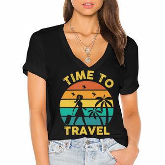 Time To Travel 807 Trending Shirt Women's Jersey Short Sleeve Deep V-Neck Tshirt | Favorety