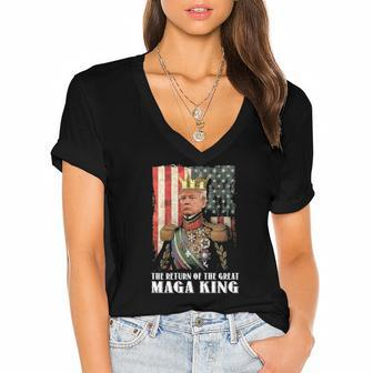 Trump Portrait Of D Pedro Ii The Return Of The Great Maga King Women's Jersey Short Sleeve Deep V-Neck Tshirt | Mazezy