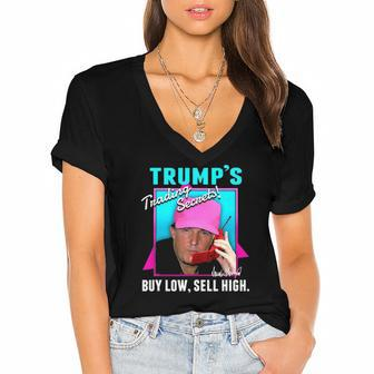 Trump’S Trading Secrets Buy Low Sell High Funny Trump Women's Jersey Short Sleeve Deep V-Neck Tshirt | Mazezy