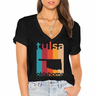 Tulsa Oklahoma Vintage Ok Retro Cutout Women's Jersey Short Sleeve Deep V-Neck Tshirt | Mazezy