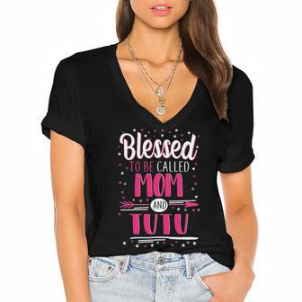 Tutu Grandma Gift Blessed To Be Called Mom And Tutu Women's Jersey Short Sleeve Deep V-Neck Tshirt - Seseable