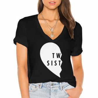 Twin Sisters Heart Half Matching Set 1 Of 2 Gift Women's Jersey Short Sleeve Deep V-Neck Tshirt | Mazezy
