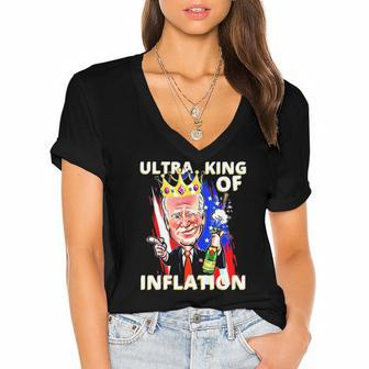 Ultra King Of Inflation Anti Joe Biden Women's Jersey Short Sleeve Deep V-Neck Tshirt | Mazezy