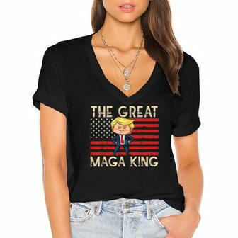 Ultra Maga Funny Great Maga King Pro Trump Women's Jersey Short Sleeve Deep V-Neck Tshirt | Mazezy